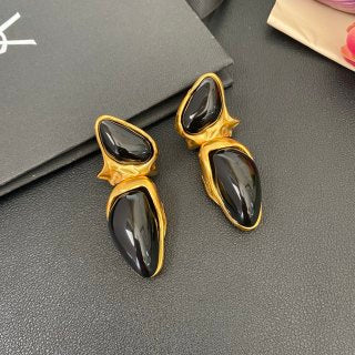 YSL Obsidian Teardrop Sculptural Clip-On Earrings