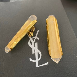 YSL Crystal Bar Sculptural Clip-On Earrings