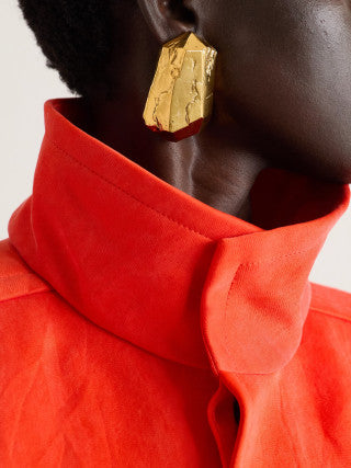 YSL Raw Gold Sculptural Block Clip-On Earrings
