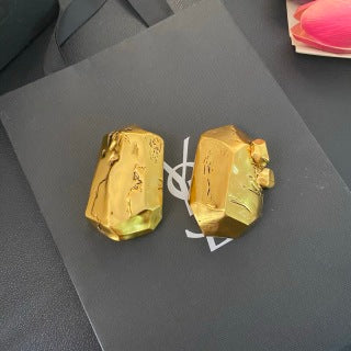 YSL Raw Gold Sculptural Block Clip-On Earrings