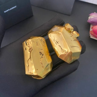 YSL Raw Gold Sculptural Block Clip-On Earrings