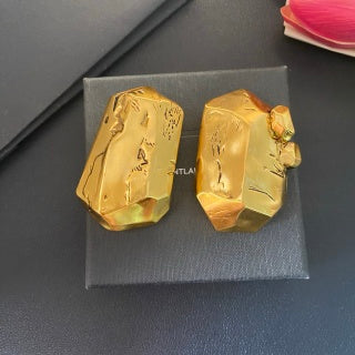 YSL Raw Gold Sculptural Block Clip-On Earrings