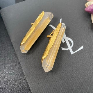 YSL Crystal Bar Sculptural Clip-On Earrings