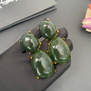 YSL Jade Coral Gemstone Clip-On Earrings