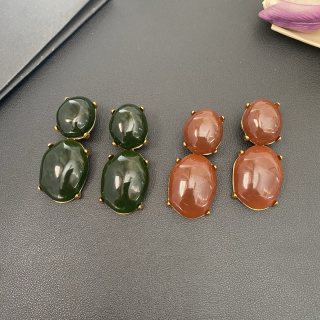 YSL Jade Coral Gemstone Clip-On Earrings