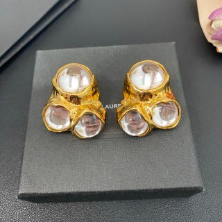 YSL Emerald Pearl Cluster Clip-On Earrings
