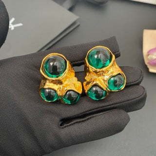YSL Emerald Pearl Cluster Clip-On Earrings