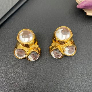 YSL Emerald Pearl Cluster Clip-On Earrings