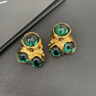 YSL Emerald Pearl Cluster Clip-On Earrings