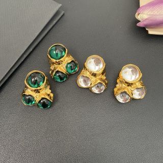 YSL Emerald Pearl Cluster Clip-On Earrings
