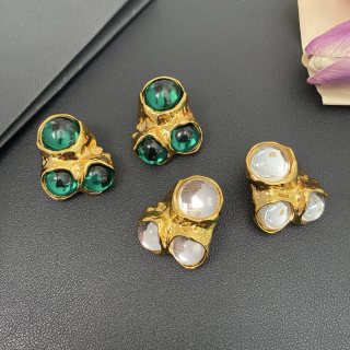 YSL Emerald Pearl Cluster Clip-On Earrings