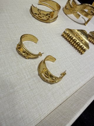 YSL Curved Gold Cuff Hoop Earrings