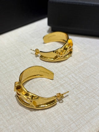 YSL Curved Gold Cuff Hoop Earrings