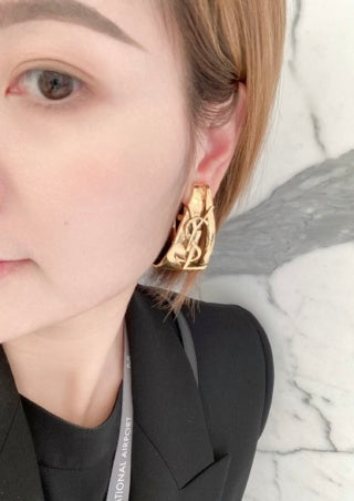 YSL Curved Gold Cuff Hoop Earrings