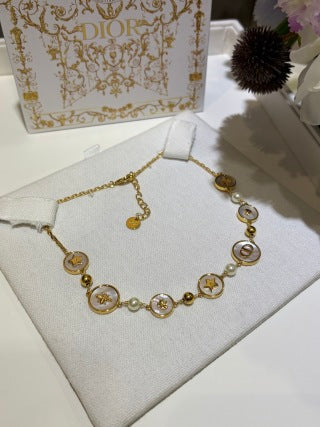 Dior Celestial CD Medallion Pearl Charm Necklace