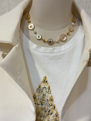 Dior Celestial CD Medallion Pearl Charm Necklace