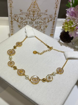 Dior Celestial CD Medallion Pearl Charm Necklace