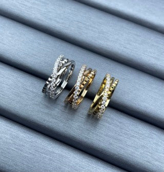 Cartier Diamond-Set Interlocking Diamond-Pattern Band Ring