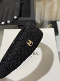 Chanel Tweed Gold Accent Headband – Black & Pink Elegant Luxury Fashion Accessory
