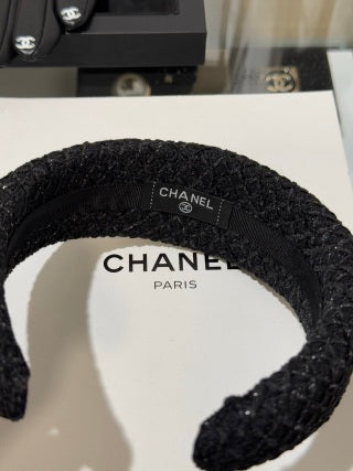 Chanel Tweed Gold Accent Headband – Black & Pink Elegant Luxury Fashion Accessory