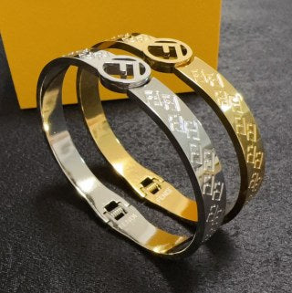 Fendi Orvella FF Engraved Logo Bangle Bracelet