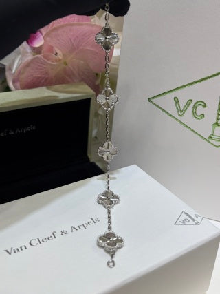 Van Cleef & Arpels White Gold Guilloché Alhambra 5-Motif Bracelet