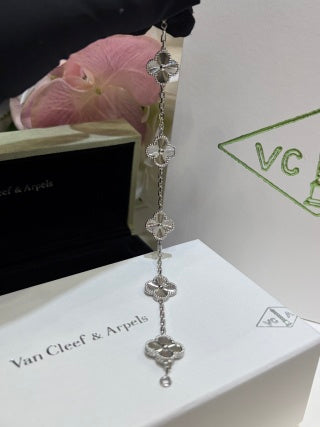 Van Cleef & Arpels White Gold Guilloché Alhambra 5-Motif Bracelet