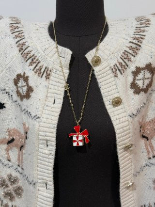 Chanel Red Bow Gift Box Pendant Necklace – Elegant Luxury Jewelry