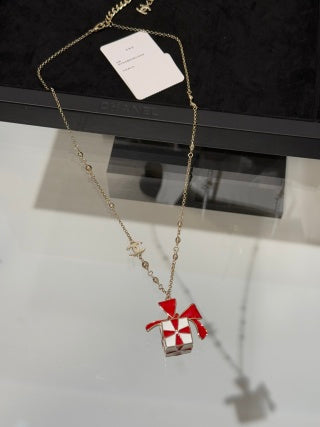 Chanel Red Bow Gift Box Pendant Necklace – Elegant Luxury Jewelry