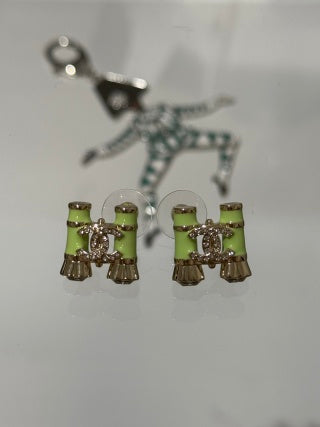 CHANEL Bamboo Garden CC Stud Earrings