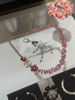 CHANEL Rosy Blossom CC Floral Statement Necklace