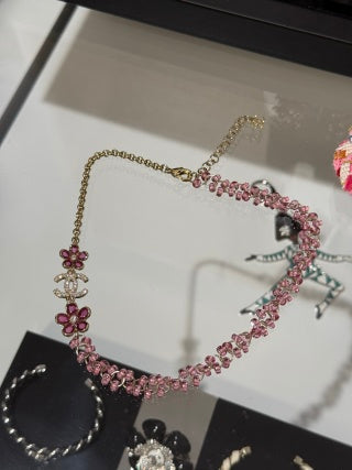 CHANEL Rosy Blossom CC Floral Statement Necklace
