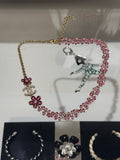CHANEL Rosy Blossom CC Floral Statement Necklace