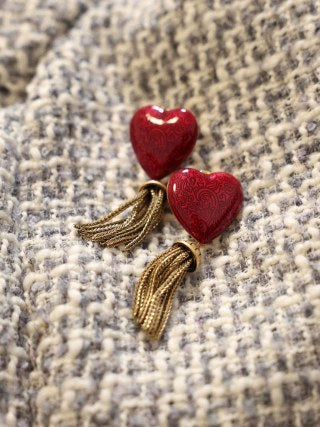YSL Ruby Heart Tassel Drop Earrings