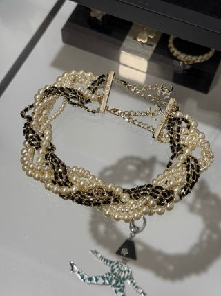 Chanel Black Lambskin and Pearl Choker
