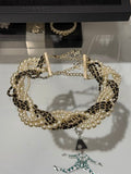 Chanel Black Lambskin and Pearl Choker