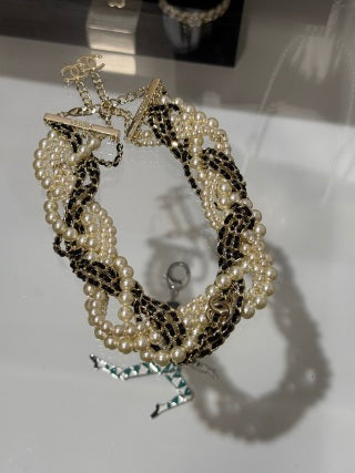 Chanel Black Lambskin and Pearl Choker