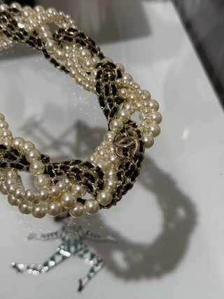 Chanel Black Lambskin and Pearl Choker