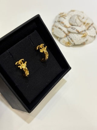 Chanel Gold Quilted Semi-Circular Earrings