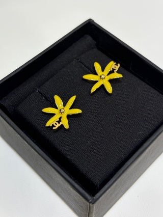 Chanel Gold and Yellow Enamel Flower Stud Earrings