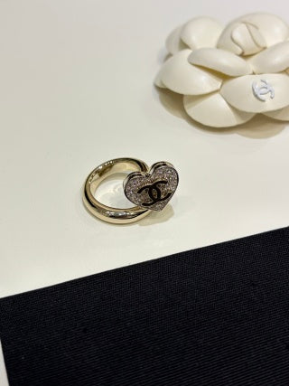 Chanel Light Gold Heart Ring with Full Pavé Diamonds