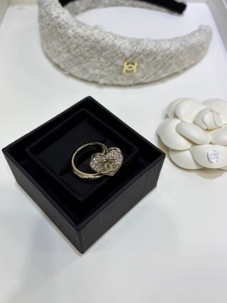 Chanel Light Gold Heart Ring with Full Pavé Diamonds