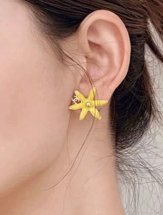 Chanel Gold and Yellow Enamel Flower Stud Earrings