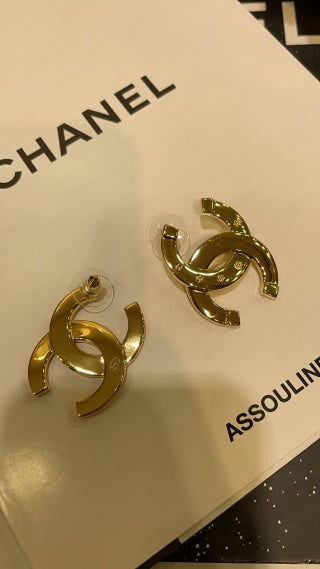 Chanel Bold Gold Interlocking CC Hoop Earrings