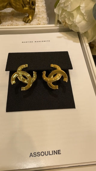 Chanel Bold Gold Interlocking CC Hoop Earrings
