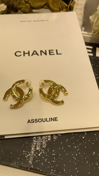 Chanel Bold Gold Interlocking CC Hoop Earrings
