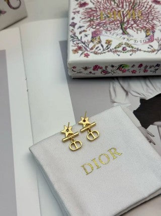 Dior Star CD Pearl Drop Stud Earrings