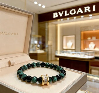 Bvlgari Green Gemstone Beaded Bracelet – Elegant Luxury Jewelry