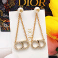 Dior Crystal CD Chain Drop Stud Earrings