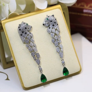 Cartier Long Tassel Panther Earrings with Lacquer and Diamonds